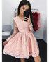 Elegant Pink Lace Homecoming Dresses Full Sleeve Lace Appliques Short Prom Party Gowns Cocktail Dress